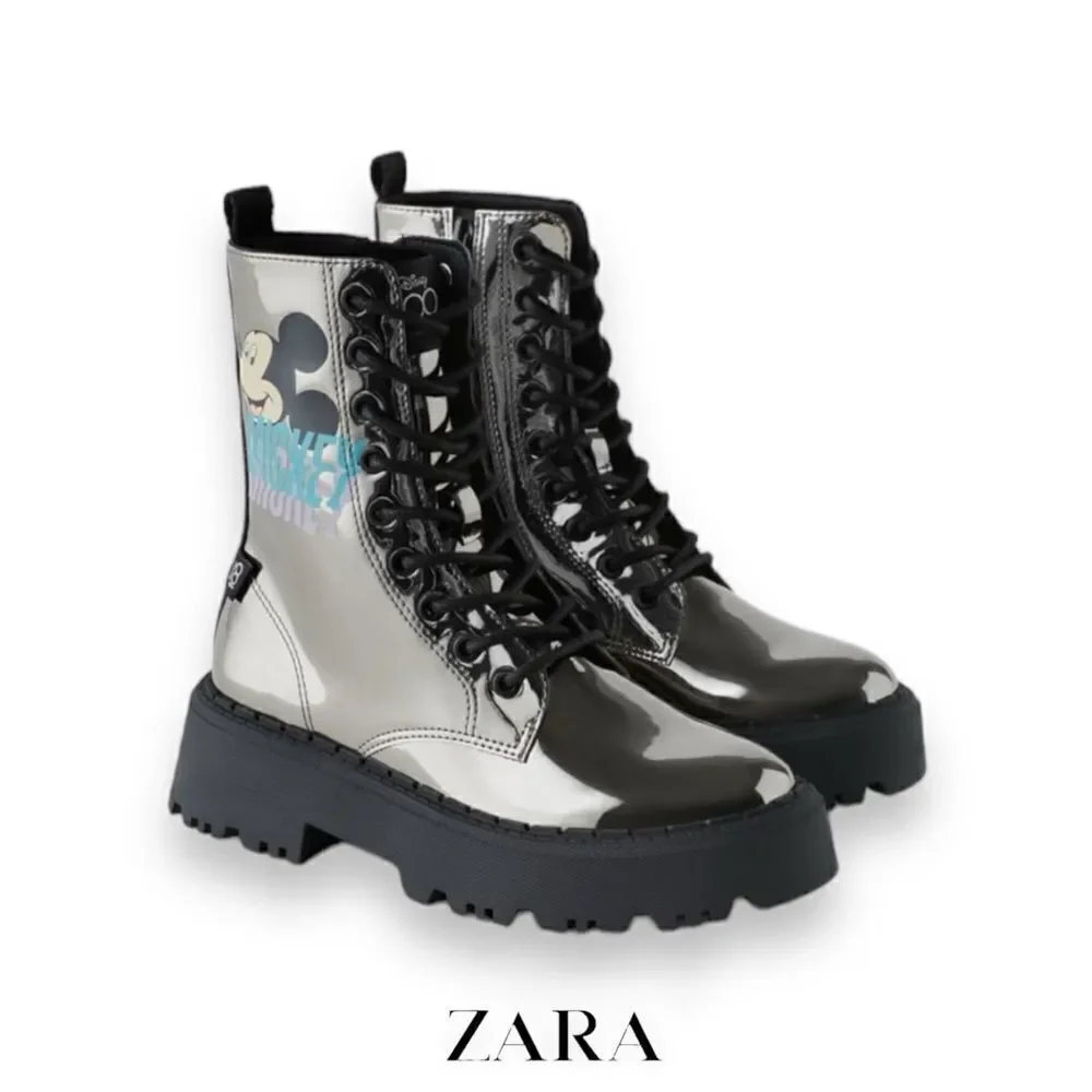 ZARA Kids | Black | MIRRORED MICKEY MOUSE © DISNEY ANKLE BOOTS